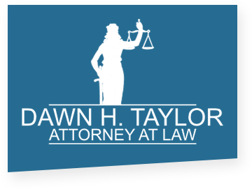 A blue and white logo of dawn h. Taylor attorney at law